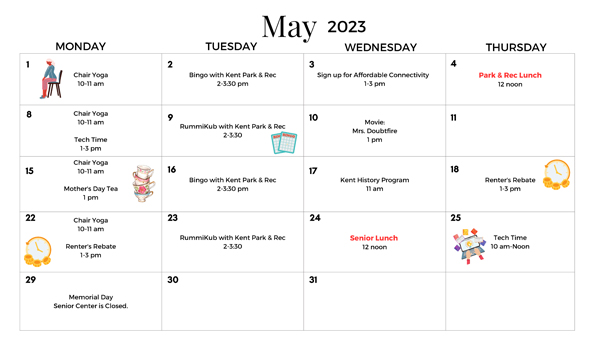 Senior Center May 2023 calendar